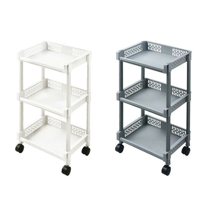 3-Tier Kitchen Storage Trolley Cart Storage Tower Rack Bathroom with Shelf Wheel
