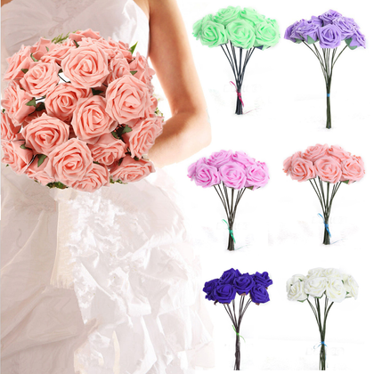50 Artificial Foam Roses Flowers Wedding Bride Bouquet Flowers Home Decor UK