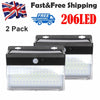 2xSolar Powered Garden Wall Light 206LED PIR Motion Sensor Security Lamp Outdoor