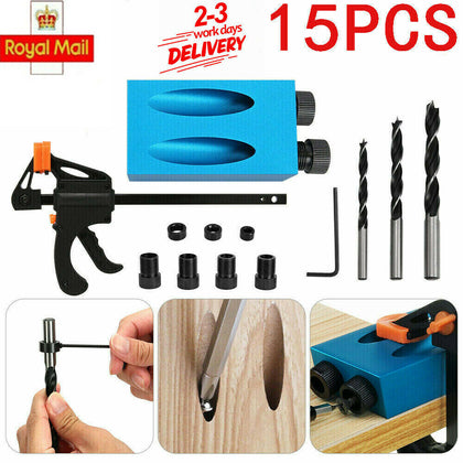 15pc 15° Guide Angle Drill Bit Locator Oblique Hole Positioner Woodworking Tool