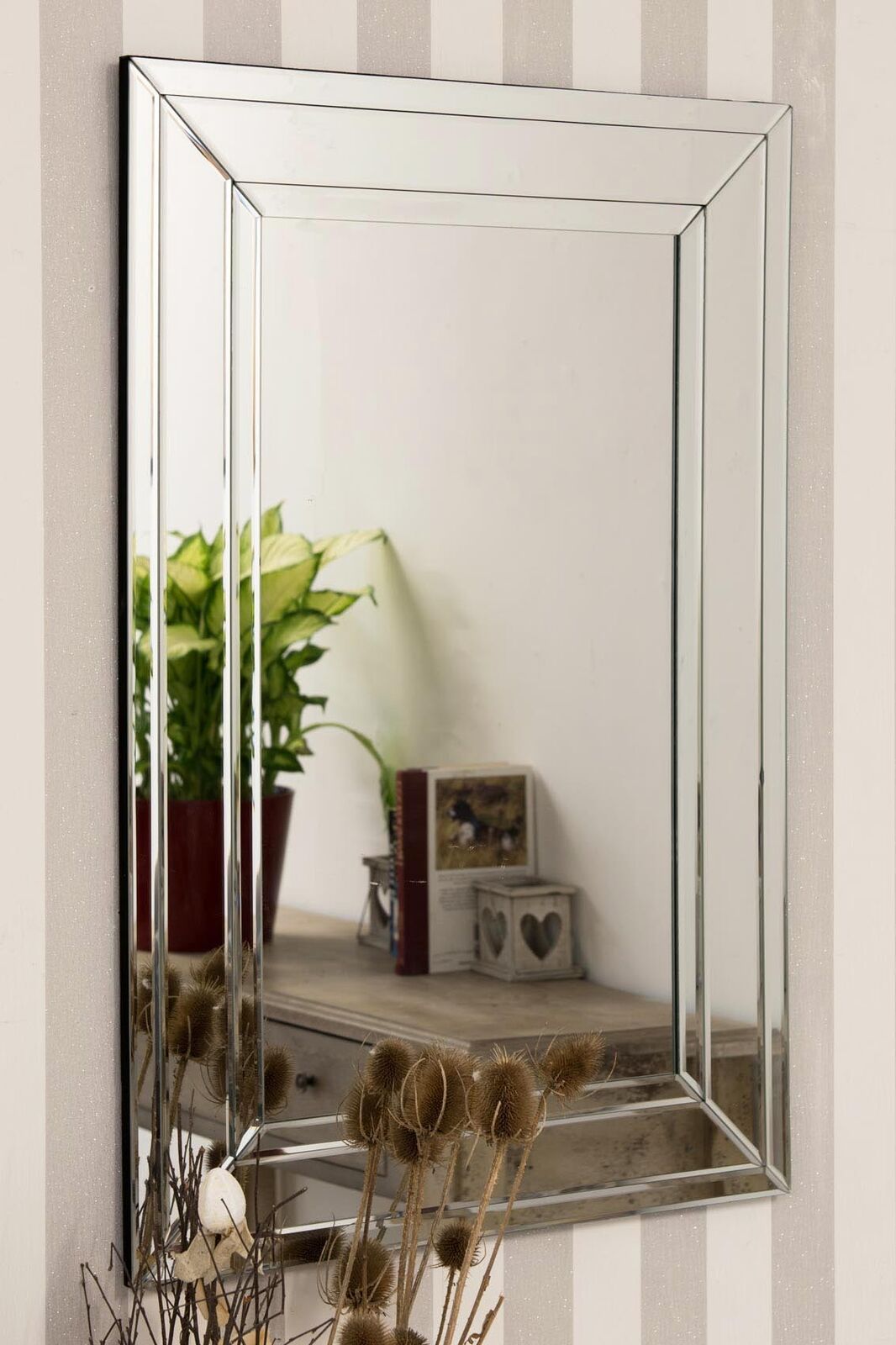 Large Wall Mirror Art Deco All Glass Rectangle Frameless 3ft X 2Ft 90cm X 60cm