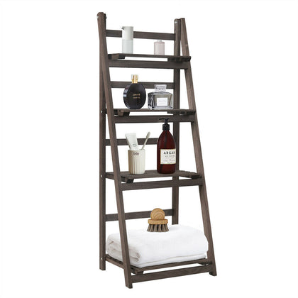 Foldable 4 Tier Wooden Ladder Storage Rack Display Stand Shelving Unit Bedroom