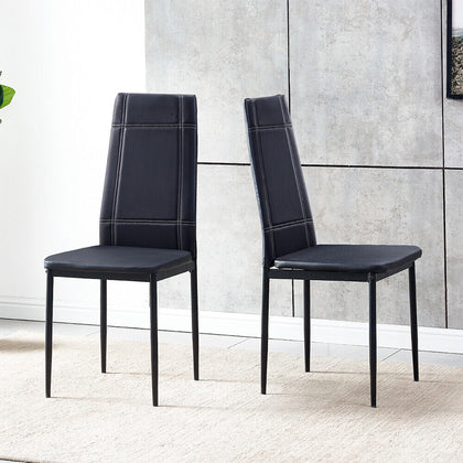 2Pcs Black Leather Dining Chairs Kitchen Dinning Room Metal Leg Padded Seat Home