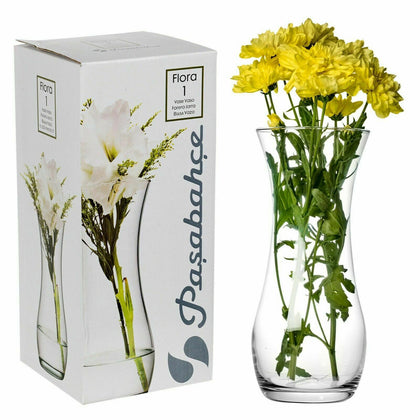 Clear Glass Flower Vase Home Modern Floral Display Table Centrepiece, 25.5 cm