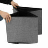 Grey Linen Folding Storage Ottoman Pouffe Seat Foot Stool Foldable Storage Stool