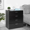 Black Chest of Drawers Bedroom Beside Table 4 Drawers Storage Wooden Cabinet