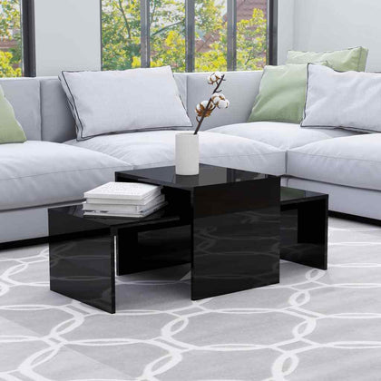 Coffee Table Set Chipboard Accent Side End Couch Table High Gloss Black