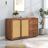 Wooden Rattan Sideboard Buffet Cupboard Storage Side Cabinet 2 Doors 2 Drawers