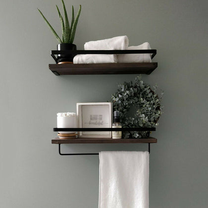 Set of 2 Wooden Floating Wall Shelves Corner Shelf Storage Wood Display Unit UK