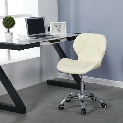 Cushioned Computer Desk Office Chair Chrome with Legs Lift Swivel Small in Cream