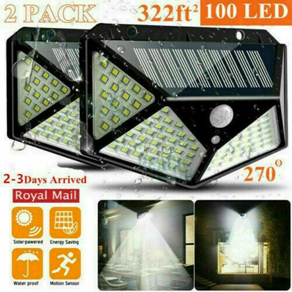 2X 100LED Solar Power PIR Motion Sensor Wall Lights Outdoor Garden Security Lamp