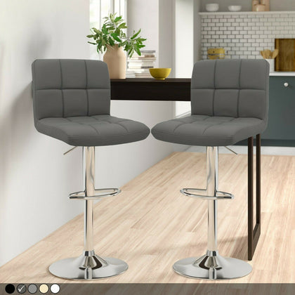 2x Chrome & Height Adjust Swivel Faux Leather Kitchen Breakfast Bar Stool