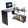L-Shaped Corner Desk PC Computer Workstation Table Bookcase Storage Shelf Black