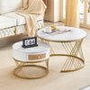 Round Nesting Coffee Table Set Modern Nesting Side End Table w/ Rattan Drawer HT