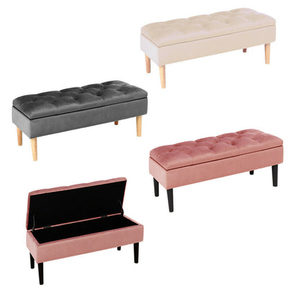 Storage Bench Ottoman Velvet Upholstered Tufted Bedroom Pouffe Stool Piano Seat