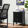 Black Bedside Table Chest of Drawer, 2 Drawers with Metal Handles and Solid Wood
