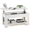 White Wooden Coffee Table Sofa Side Table w/ Lift Up Top Storage Area & Shelf