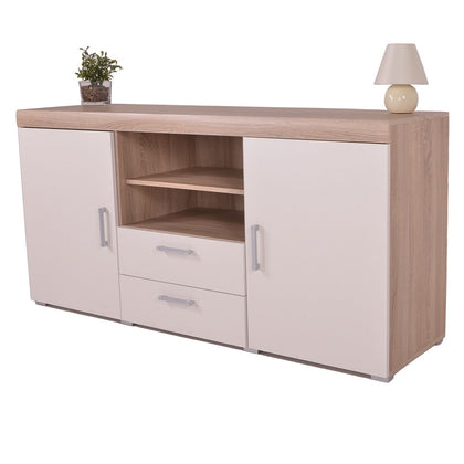 White & Sonoma Oak Large 2 Door 2 Drawer Sideboard Cupboard TV Cabinet Furniture