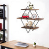 Rustic 3 Tier Diamond Wooden Floating Shelf with Metal Frame Wall Mounted