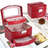 LOCKABLE 3 LAYERS BLACK JEWELLERY BOX LEATHER FINISH JEWELRY STORAGE 2 DRAWER
