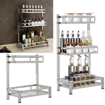 2/3 Tier Spice Herb Jar Rack Sauce Bottle Stand Holder Kitchen Storage Organizer