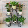 Portable Black Metal Plant Stand 3-Tier 6 Pots Flower Shelf Garden Backyard Deco