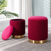 VELVET STORAGE OTTOMAN ROUND POUFFE FOOTREST VANITY DRESSING SEAT STOOL