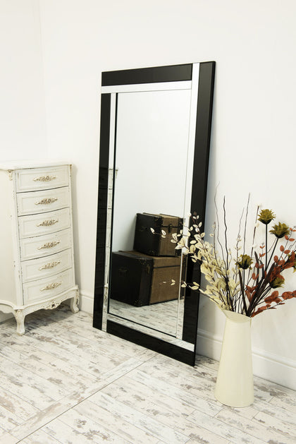 Extra Large Black & Silver Wall Mirror Art Deco Full Length 5Ft9x2Ft9 174 X 85cm