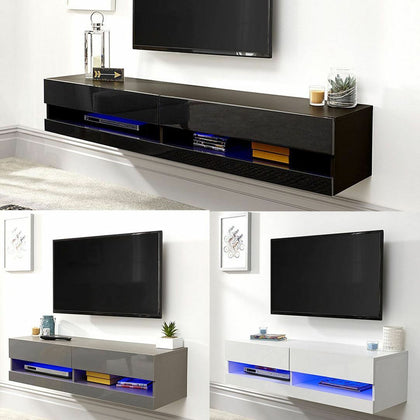 GALICIA 120CM 150CM 180CM WALL TV UNIT STAND W/ LED LCD ENTERTAINMENT CABINET
