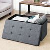 LARGE GREY FOLDING STORAGE OTTOMAN POUFFE FOOT STOOL STORAGE BOX SEAT