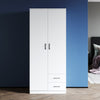2 Door White Wardrobe with 2 Drawer Hanging Rail Wooden Clothes Storage Cupboard