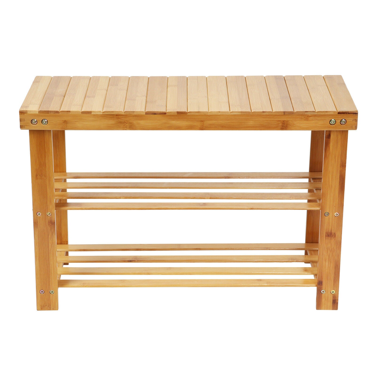 New Wooden Style 3 Tier Shoe Storage Rack Stool 100% Natural Bamboo with Bench