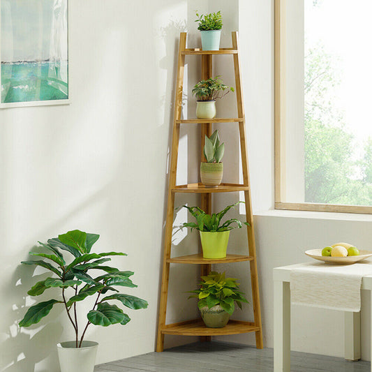 Bamboo Wooden Corner Storage Shelf Rack Ladder Shelving Unit Display Plant Stand