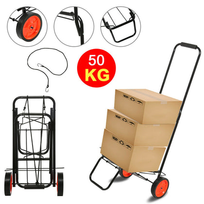 Heavy Duty Folding Foldable Hand Sack Truck Barrow Cart Wheel Trolley Black 50kg