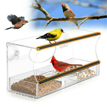 Large Acrylic Window Bird Feeder w/ Removable Tray Suction Cups & Drain Holes UK