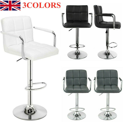 2 × Bar Stools Leather Chair Breakfast Chairs Swivel Gas Lift Kitchen Cushioned