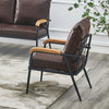 Single Sofa Armchair Faux Leather Back Seat Metal Frame Oak Armrest Accent Chair