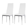 2 Modern White Faux Leather Dining Chairs Padded Seat High Back Chrome Metal Leg