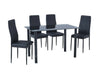 Black Glass Dining Table Set and 4 Black Faux Leather Chairs Furniture Brand New