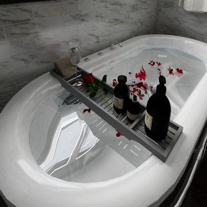 Eco-Friendly Slimline Bamboo Bath Bridge Rack Caddy Holder Tray Shelf - Grey