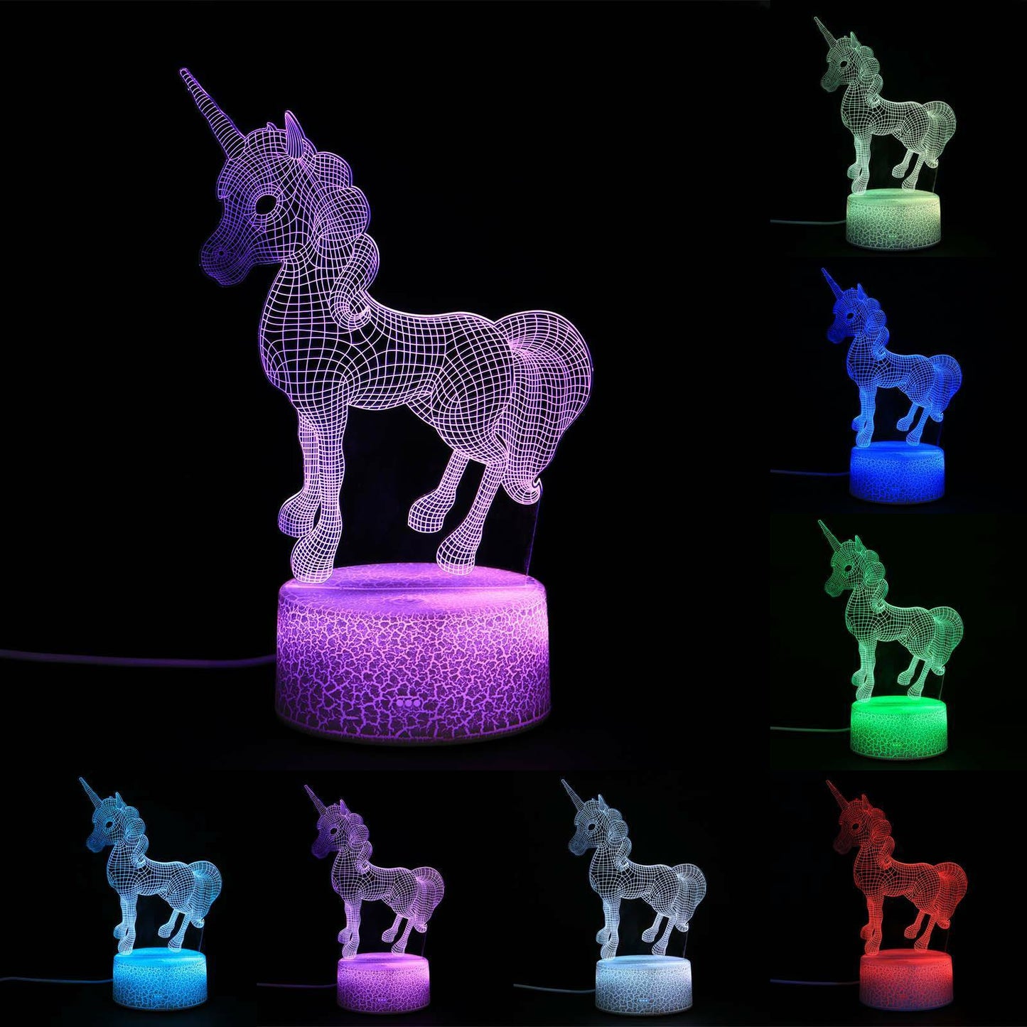 3D Unicorn LED Night Light USB Touch Colour Changing Table Lamp Kids 