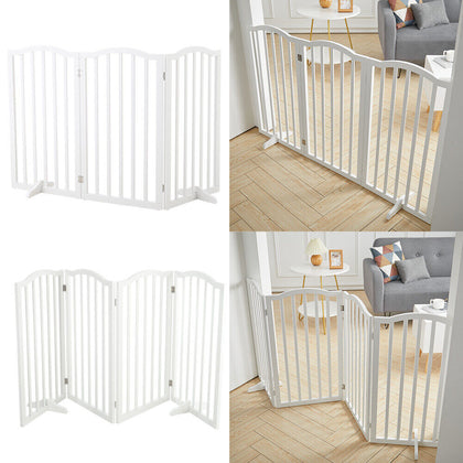 3/4 Panel Dog Puppy Fence Wooden Foldable Pet Gate Safety Barrier Free Standing