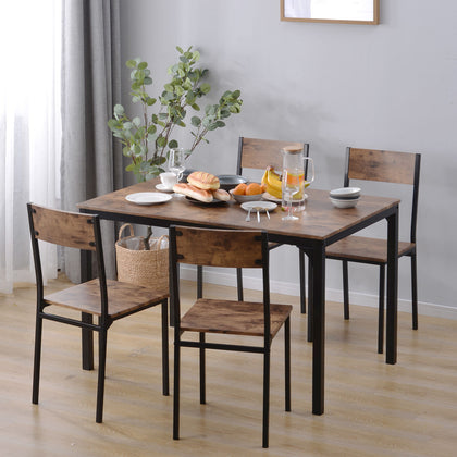 Kitchen Dining Table and Chair Set 4 Wooden Steel Frame Industrial Rustic Brown