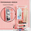 180cm Hat & Coat Stand Wooden Bench Clothes Shoe Rack Hanger Shelf With Mirror