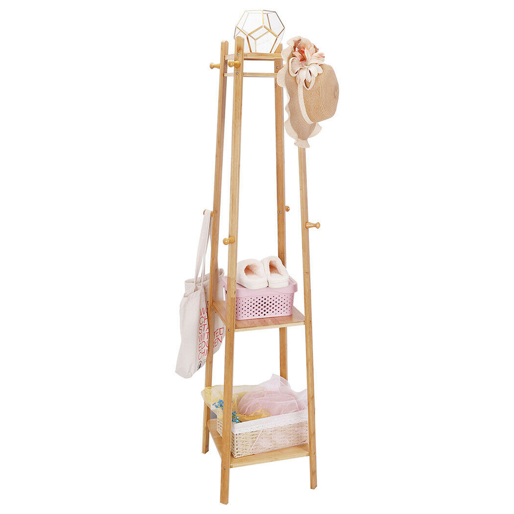 Entryway Hats Coats Rack with Shoes Shelf Set Storage Hallway Organizer Bamboo