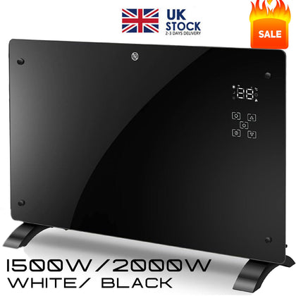 Electric Glass Panel Heater Radiator 1500W/2000W Thermostat Wall Mounted UK