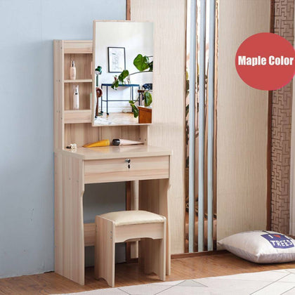 Dressing Vanity Table and Stool Set Makeup Desk w/ Sliding Mirror & Large Drawer
