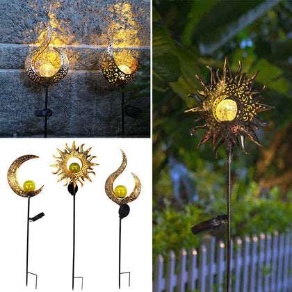 Solar Powered Sun/Moon/Flame LED Stake Light Ground Garden Lawn Outdoor Lamp NEW