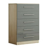 Large Grey Gloss/ Oak 5 Drawer Chest of Drawers - Modern Living Furniture