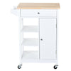 Kitchen Storage Trolley Cart Unit w/ Wood Top Shelves Cupboard Drawer Rail White